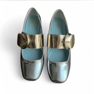 Frances Valentine Silver and Gold Mary Jane’s with Lucite Heel